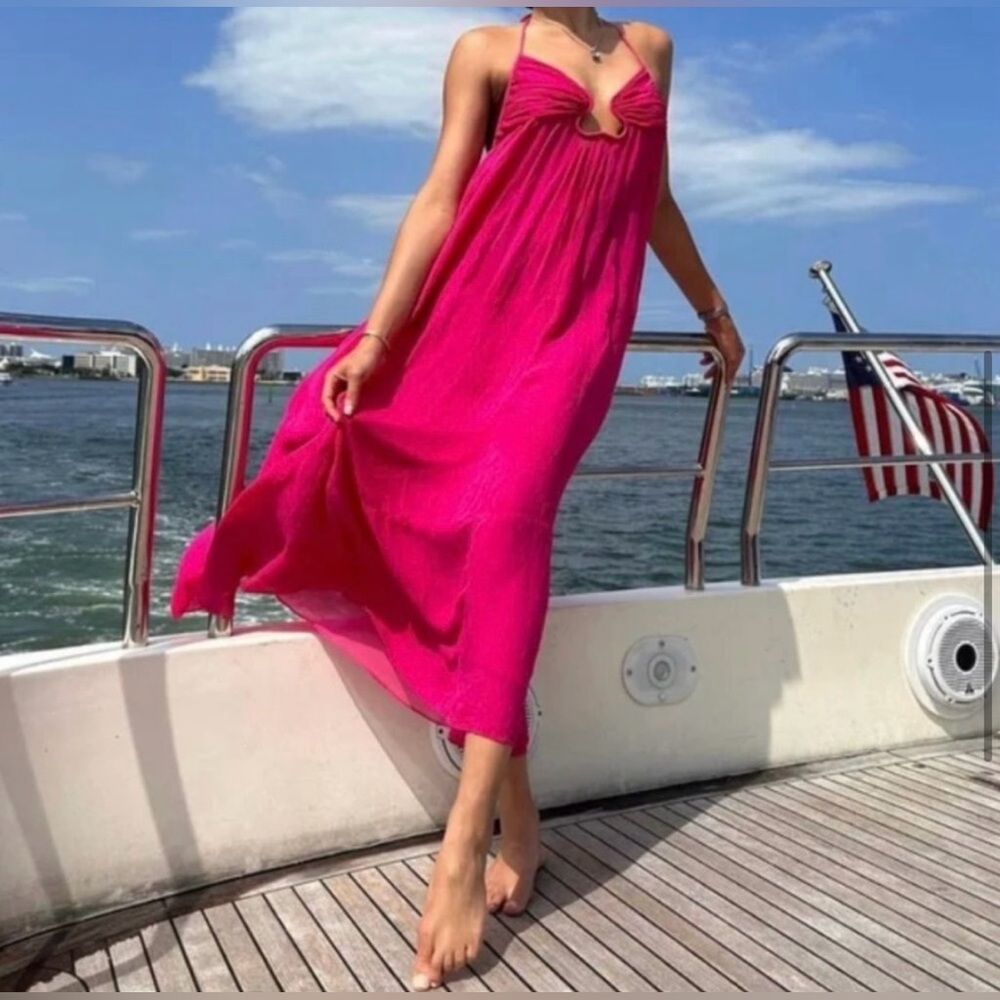Zara Vibrant Pink Maxi Dress - Picture 3 of 12